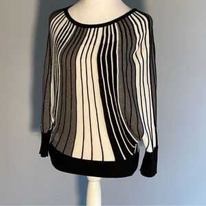 7th Avenue Design Studio Striped Dolman Sweater M Black White Metallic